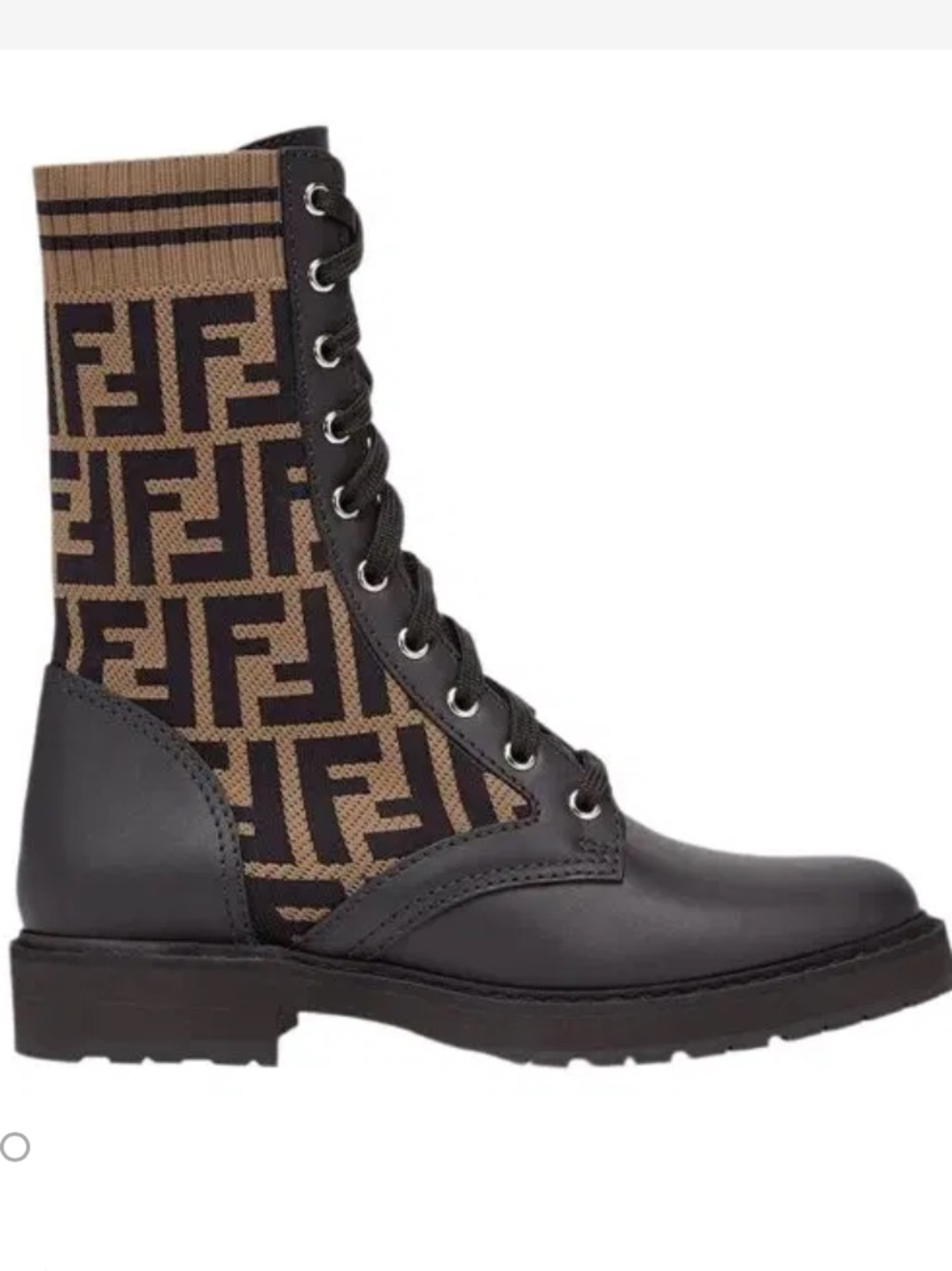 Fendi Rockoko Brown & Black FF Logo Knit Lace-Up Biker Combat Boot Size 40/ US10